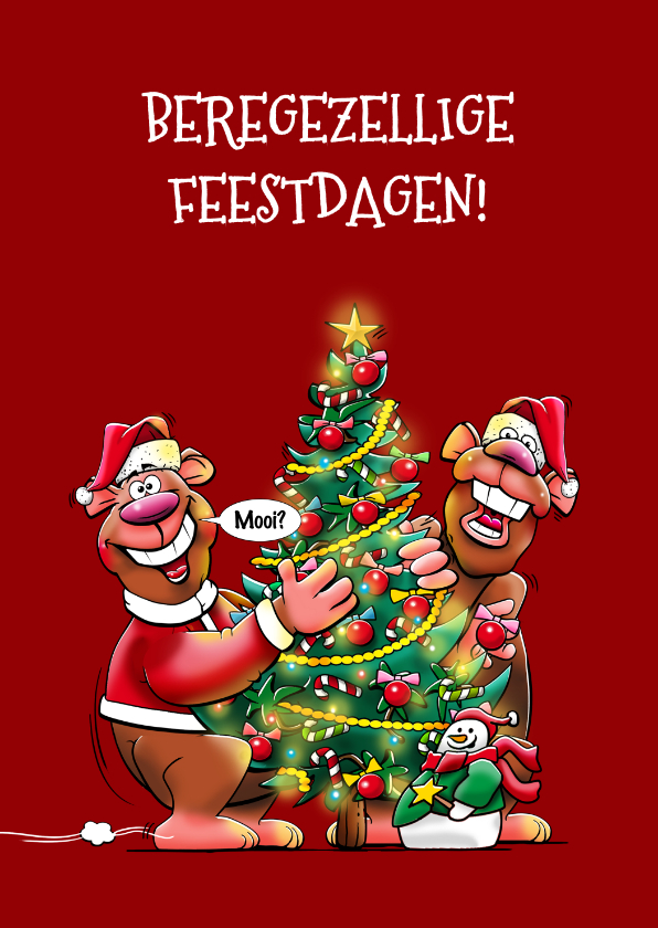 Kerstkaarten - Grappige kerstkaart met beren met mooie kerstboom