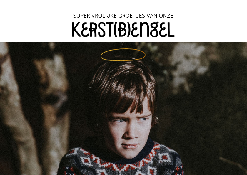 Grappige kerstkaart met foto en aureool - Kerstkaarten Kerstkaarten - Grappige kerstkaart met foto en aureool