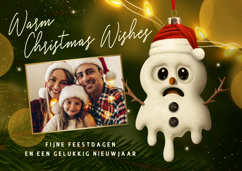 Kerstkaarten - Grappige kerstkaart met foto en sneeuwpop