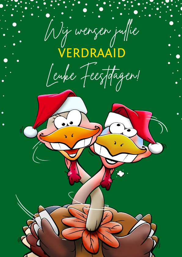 Grappige kerstkaart met kalkoenen die een leuke kerst vieren - Kerstkaarten Kerstkaarten - Grappige kerstkaart met kalkoenen die een leuke kerst vieren