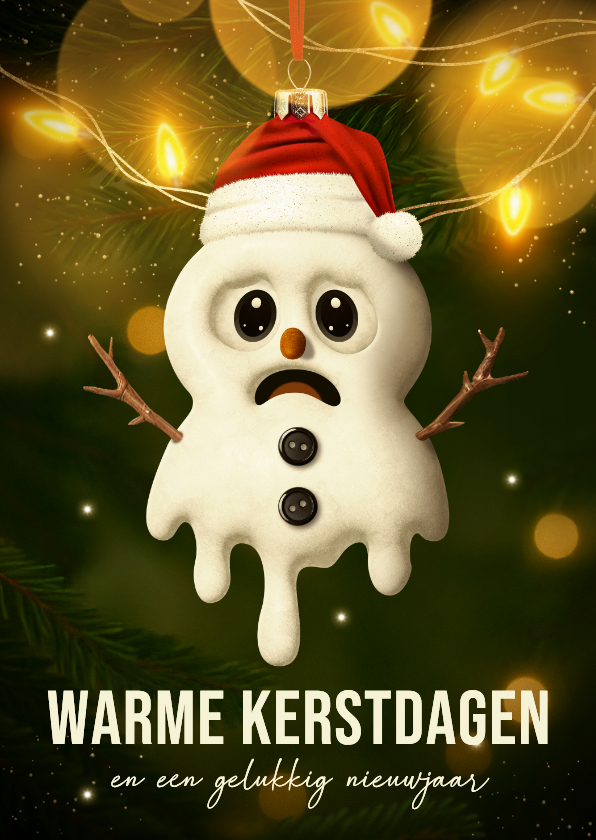 Grappige kerstkaart sneeuwpop Warm Wishes - Kerstkaarten Kerstkaarten - Grappige kerstkaart sneeuwpop Warm Wishes