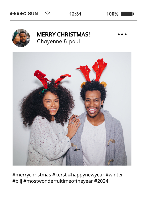 Kerstkaarten - Grappige social media kerstkaart tijdlijn met foto