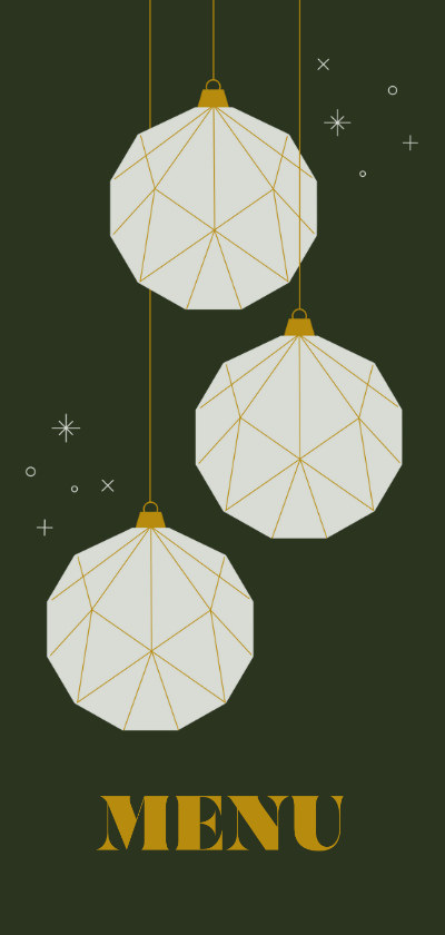 Groene kerst menukaart met papieren kerstballen - Kerstkaarten Kerstkaarten - Groene kerst menukaart met papieren kerstballen