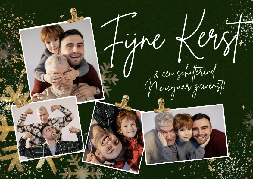 Groene kerstkaart met goudlook sterren | Kaartje2go