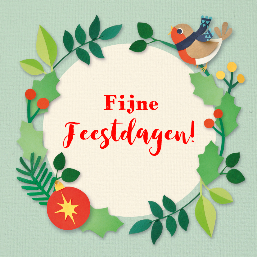 Groene kerstkaart met roodborstje - Kerstkaarten Kerstkaarten - Groene kerstkaart met roodborstje