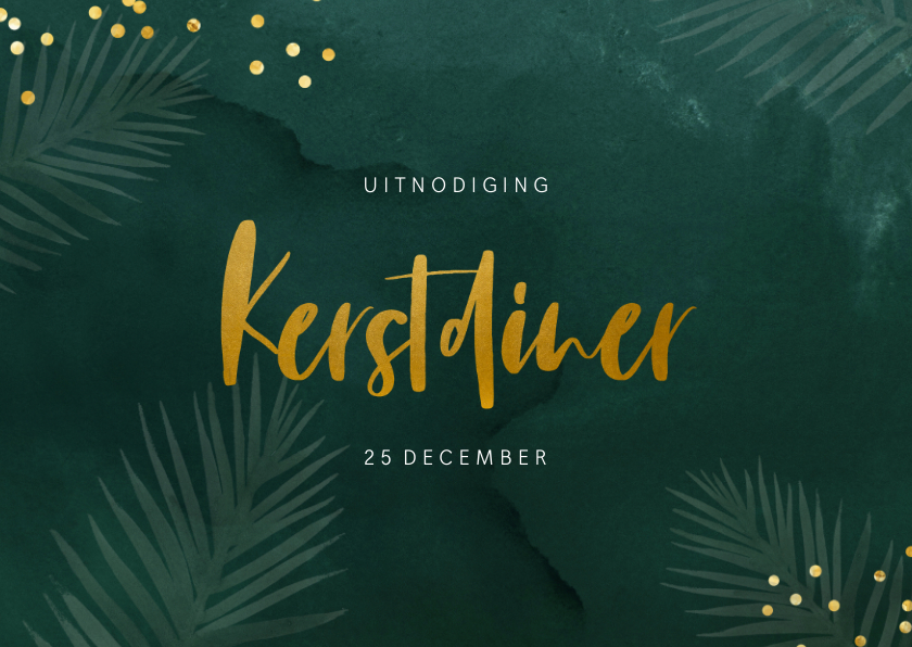 Groene uitnodiging kerstdiner met kersttakjes en confetti - Kerstkaarten Kerstkaarten - Groene uitnodiging kerstdiner met kersttakjes en confetti