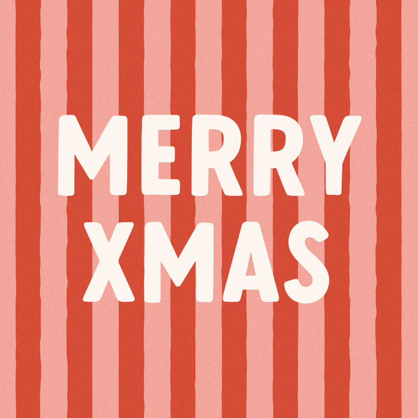 Kerstkaarten - Hip en trendy kerstkaartje roodroze streep merry xmas