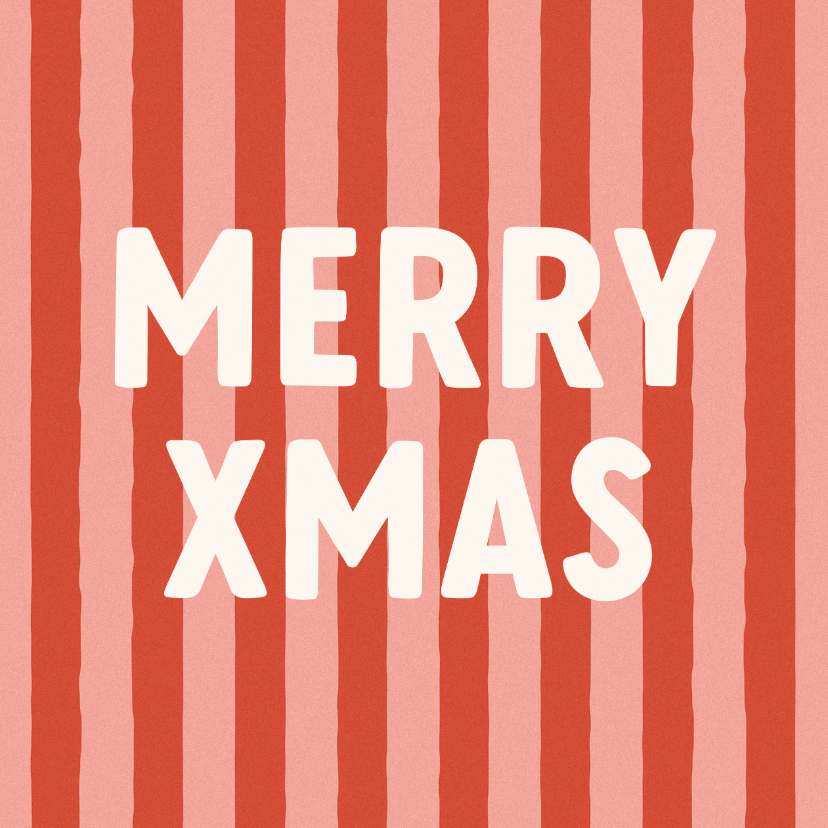 Kerstkaarten - Hip en trendy kerstkaartje roodroze streep merry xmas