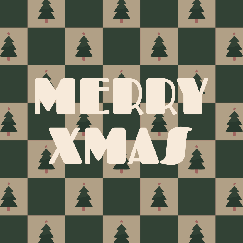 Hip kerstkaartje blokjespatroon met kerstbomen Merry Xmas - Kerstkaarten Kerstkaarten - Hip kerstkaartje blokjespatroon met kerstbomen Merry Xmas