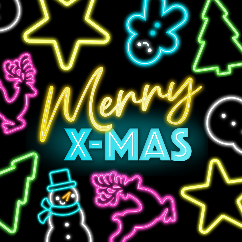 Hippe en originele kerstkaart met neon figuren en letters - Kerstkaarten Kerstkaarten - Hippe en originele kerstkaart met neon figuren en letters