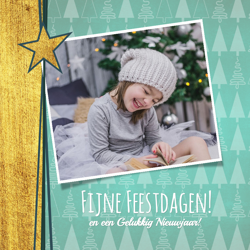 Hippe foto kerstkaart goud groen kerstboom - Kerstkaarten Kerstkaarten - Hippe foto kerstkaart goud groen kerstboom