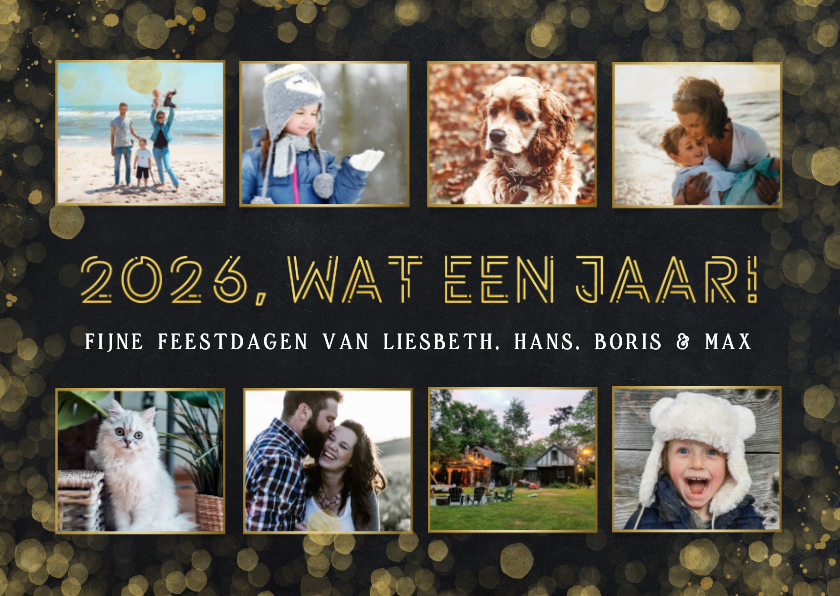 Kerstkaarten - Hippe fotocollage kerstkaart zwart - terugblik op 2026