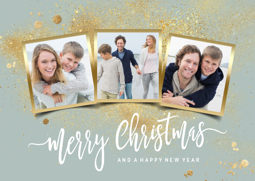 Hippe kerstkaart 3 foto's zwart goud - Kerstkaarten Kerstkaarten - Hippe kerstkaart 3 foto's zwart goud