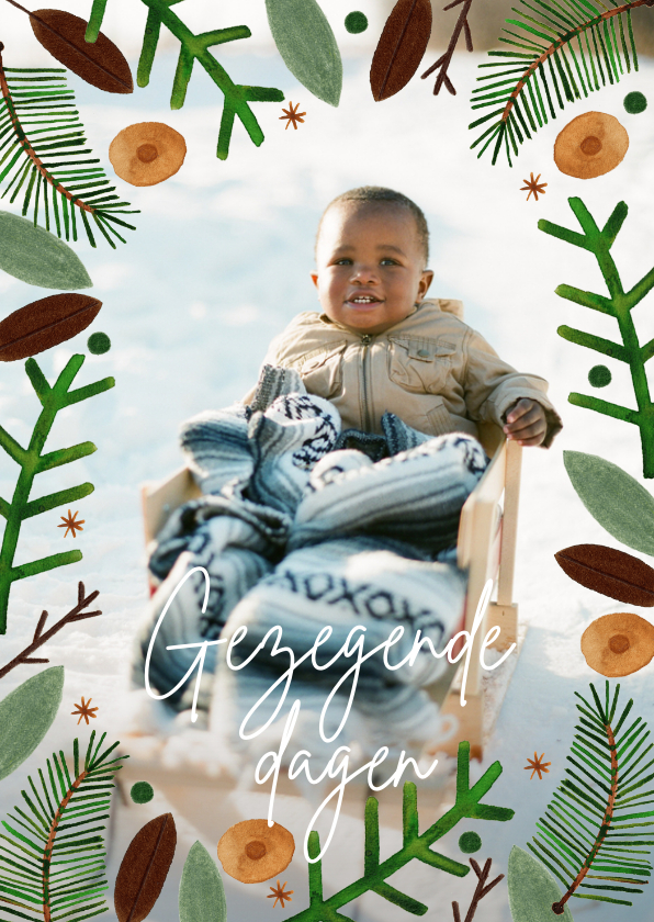 Hippe kerstkaart gezegende dagen waterverf takjes kader foto - Kerstkaarten Kerstkaarten - Hippe kerstkaart gezegende dagen waterverf takjes kader foto