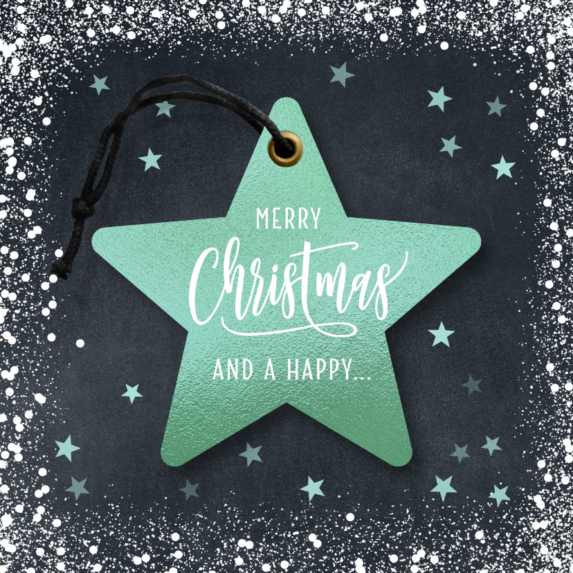 Hippe kerstkaart Kerstster mint groen op krijtbord - Kerstkaarten Kerstkaarten - Hippe kerstkaart Kerstster mint groen op krijtbord