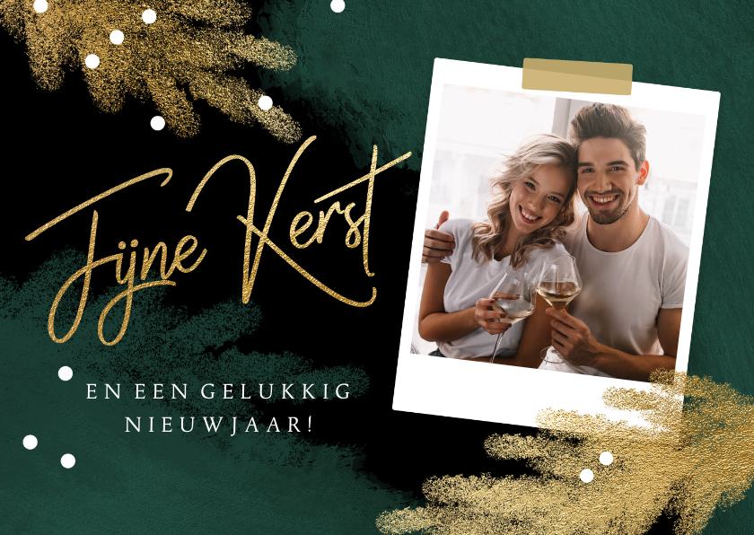 Hippe kerstkaart krijt takjes en foto - Kerstkaarten Kerstkaarten - Hippe kerstkaart krijt takjes en foto