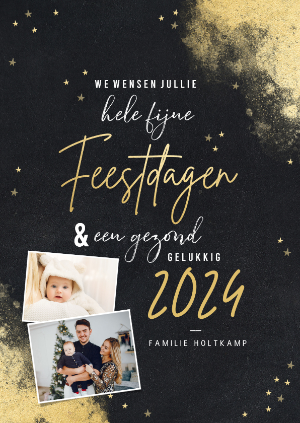 Hippe kerstkaart krijtbord goudlook feestdagen en foto's - Kerstkaarten Kerstkaarten - Hippe kerstkaart krijtbord goudlook feestdagen en foto's