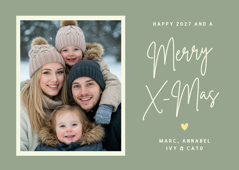 Hippe kerstkaart met eigen foto, namen & Merry X-mas - Kerstkaarten Kerstkaarten - Hippe kerstkaart met eigen foto, namen & Merry X-mas