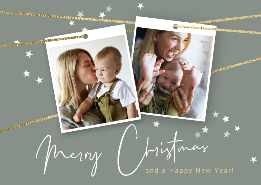 Hippe kerstkaart met koord en twee foto's - Kerstkaarten Kerstkaarten - Hippe kerstkaart met koord en twee foto's
