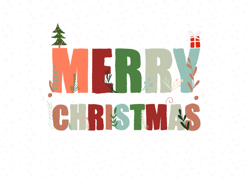 Hippe kerstkaart met versierde tekst Merry Christmas - Kerstkaarten Kerstkaarten - Hippe kerstkaart met versierde tekst Merry Christmas