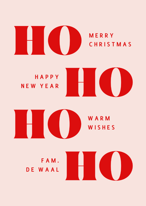 Kerstkaarten - Hippe typografische kerstkaart HO HO HO