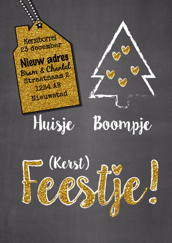 Huisje boompje feestje glitter - Kerstkaarten Kerstkaarten - Huisje boompje feestje glitter