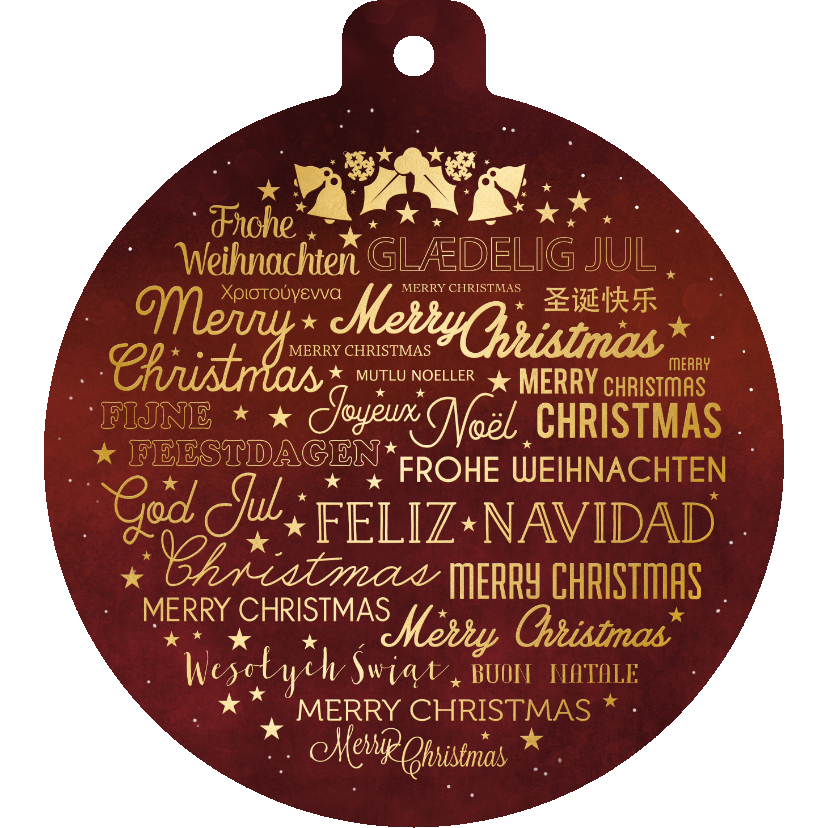 Internationale rode kerstkaart met meerdere talen - Kerstkaarten Kerstkaarten - Internationale rode kerstkaart met meerdere talen