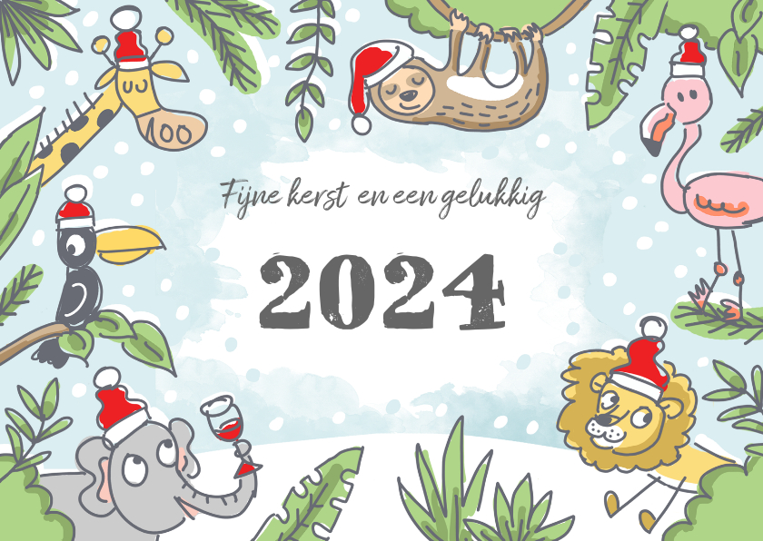 Junglekerstkaart met wilde dieren - Kerstkaarten Kerstkaarten - Junglekerstkaart met wilde dieren
