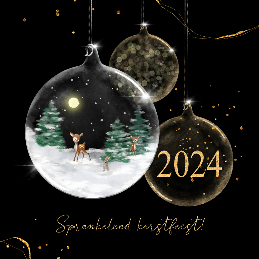 Kerskaart glazen kerstballen met goud - Kerstkaarten Kerstkaarten - Kerskaart glazen kerstballen met goud