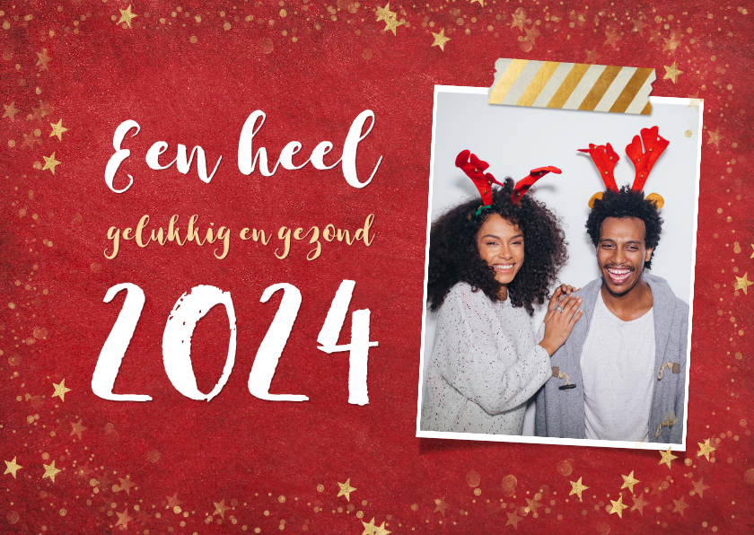 Kerst ansichtkaart met rode achtergrond en gouden sterren - Kerstkaarten Kerstkaarten - Kerst ansichtkaart met rode achtergrond en gouden sterren