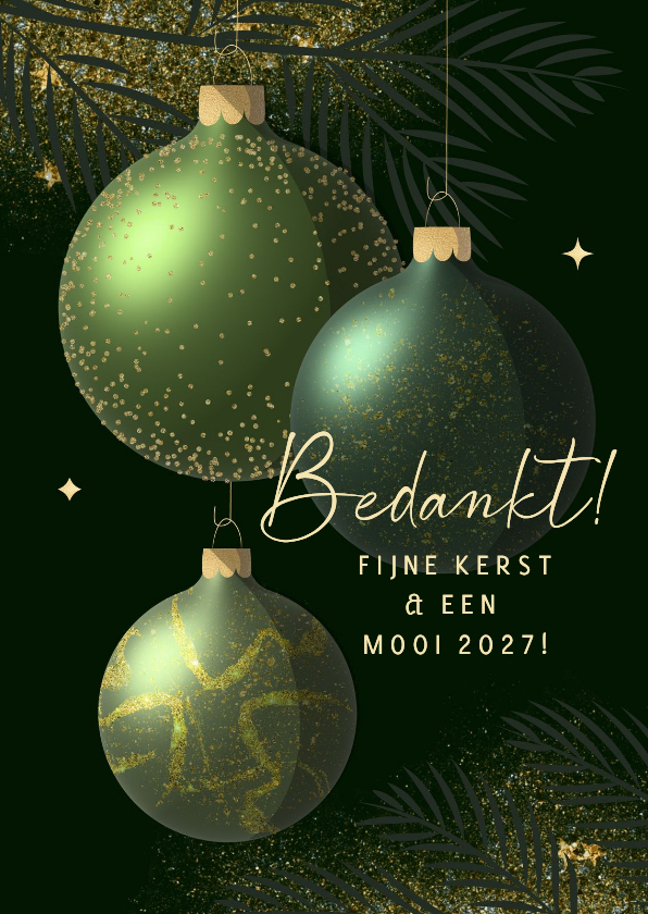 Kerst artistiek bedankt sprankelend groen goud kerstballen - Kerstkaarten Kerstkaarten - Kerst artistiek bedankt sprankelend groen goud kerstballen