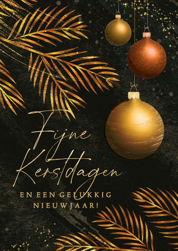 Kerstkaarten - Kerst artistiek sprankelend warm goud koper kerstballen