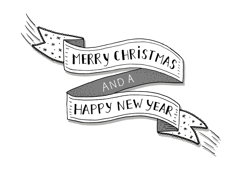 Kerst banner zwart-wit liggend - Kerstkaarten Kerstkaarten - Kerst banner zwart-wit liggend