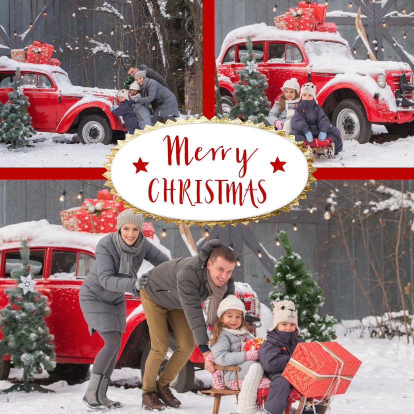 Kerst collage - Merry Christmas gouden zonstralen - Kerstkaarten Kerstkaarten - Kerst collage - Merry Christmas gouden zonstralen