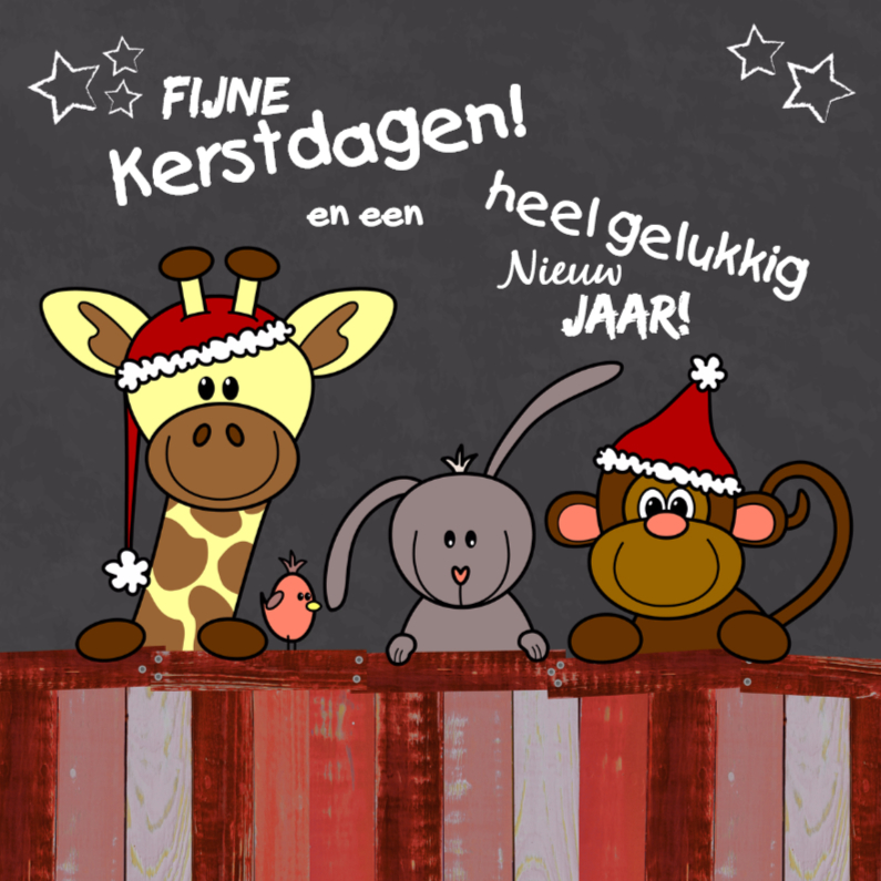 Kerst dieren krijtbord rood V-HB - Kerstkaarten Kerstkaarten - Kerst dieren krijtbord rood V-HB