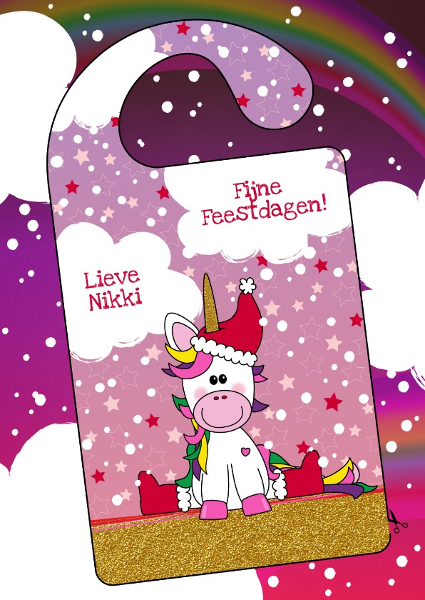 Kerstkaarten - Kerst DIY vrolijke kerstkaart met unicorn deurhanger
