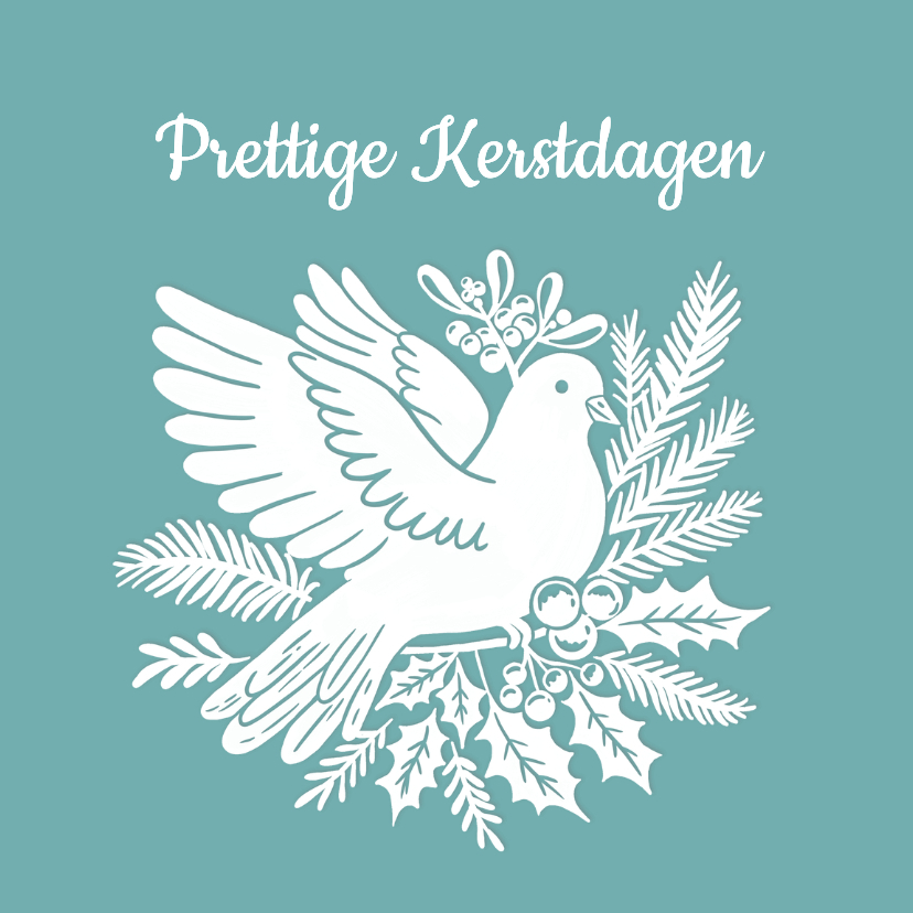 Kerst duif met dennentak hulst en maretak papierknipkunst - Kerstkaarten Kerstkaarten - Kerst duif met dennentak hulst en maretak papierknipkunst
