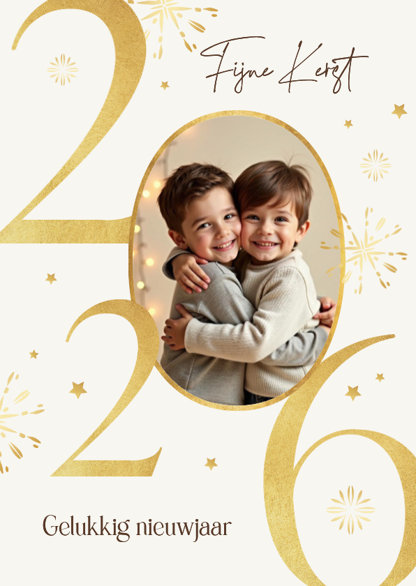Kerstkaarten - Kerst en nieuwjaarskaart 2026 goud stijlvol sterren foto