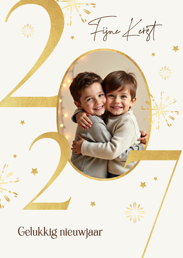 Kerstkaarten - Kerst en nieuwjaarskaart 2027 goud stijlvol sterren foto