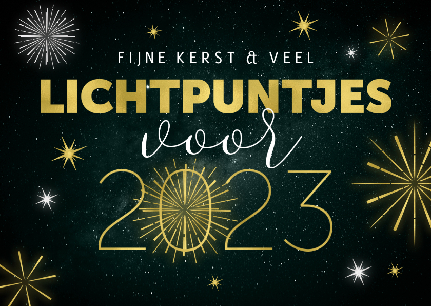 Kerst en nieuwjaarskaart lichtpuntjes vuurwerk Kaartje2go