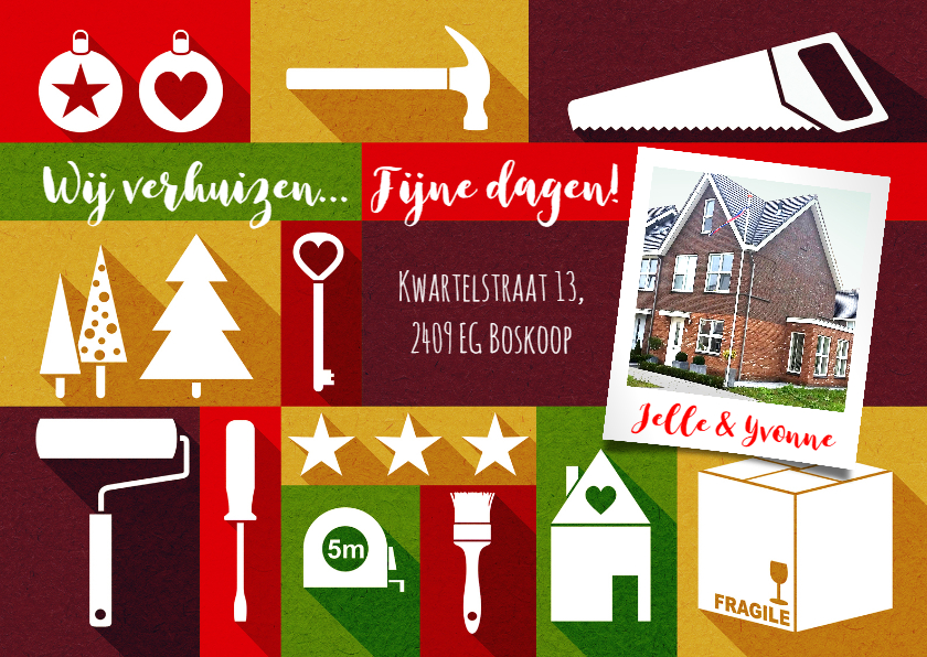 Kerst en verhuiskaart eigen foto strak - Kerstkaarten Kerstkaarten - Kerst en verhuiskaart eigen foto strak