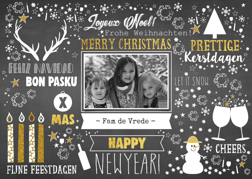 Kerst feestelijke typografische kaart met krijtbord-look - Kerstkaarten Kerstkaarten - Kerst feestelijke typografische kaart met krijtbord-look