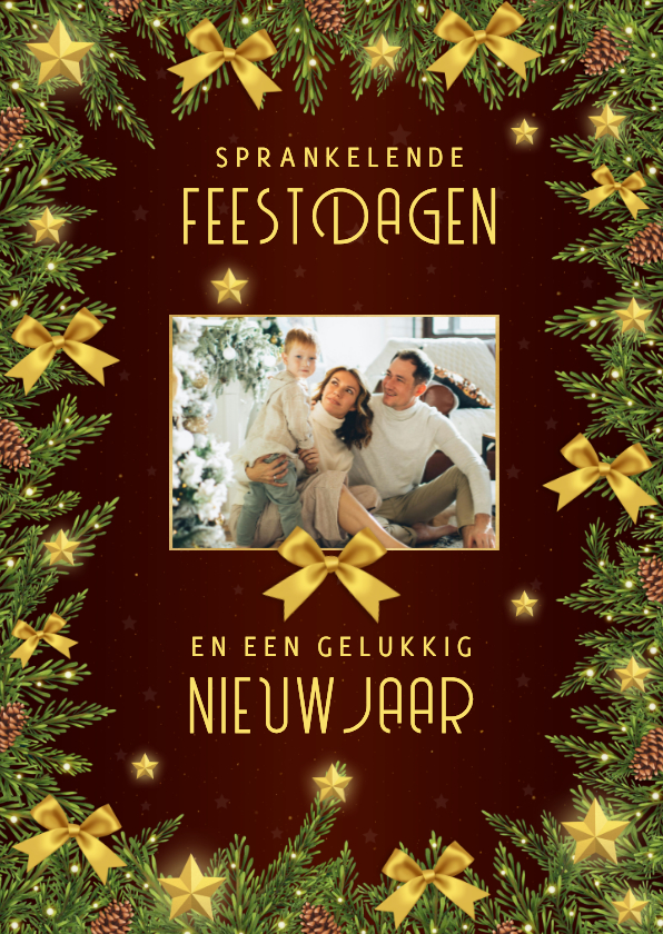 Kerstkaarten - Kerst fotocollage kersttakken strikken en sterren