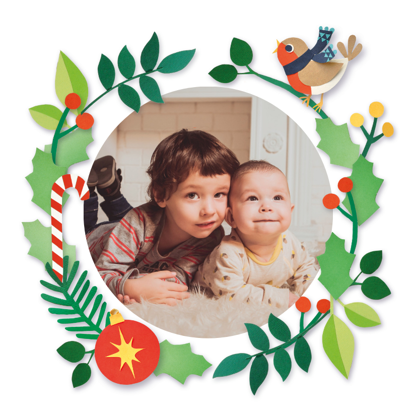 Kerstkaarten - Kerst fotokaart met roodborstje