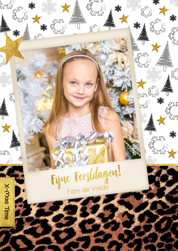 Kerst hippe kaart met panterprint en eigen foto - Kerstkaarten Kerstkaarten - Kerst hippe kaart met panterprint en eigen foto
