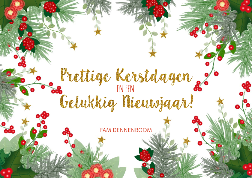 Kerst hippe kerstkaart botanica dennentakken en hulst - Kerstkaarten Kerstkaarten - Kerst hippe kerstkaart botanica dennentakken en hulst