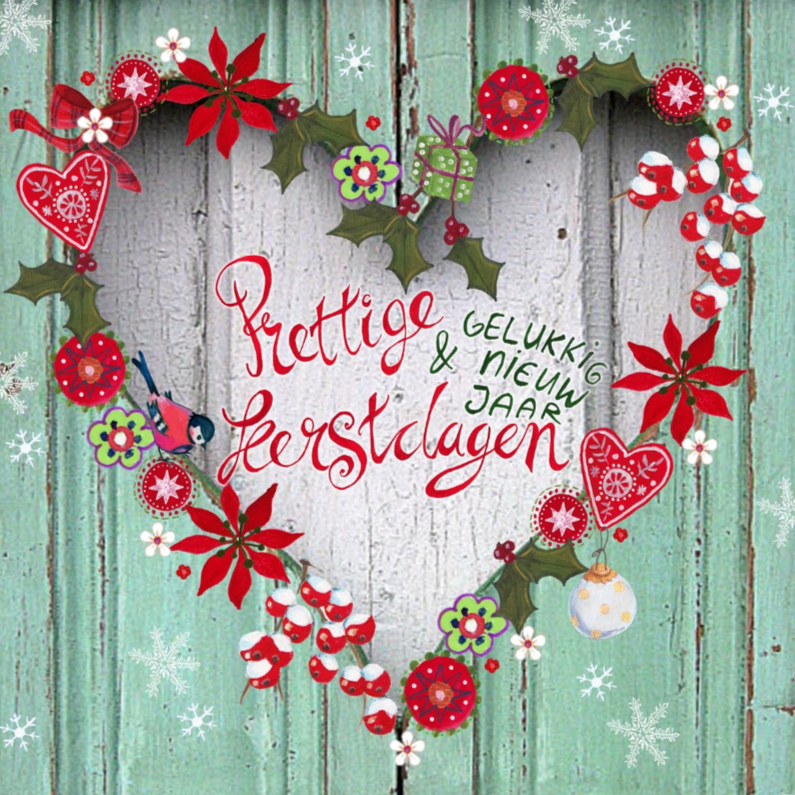 Kerst hout Hart Krans Bloemen - Kerstkaarten Kerstkaarten - Kerst hout Hart Krans Bloemen