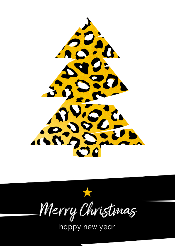 Kerst - Kerstboom met goud en luipaard print - Kerstkaarten Kerstkaarten - Kerst - Kerstboom met goud en luipaard print