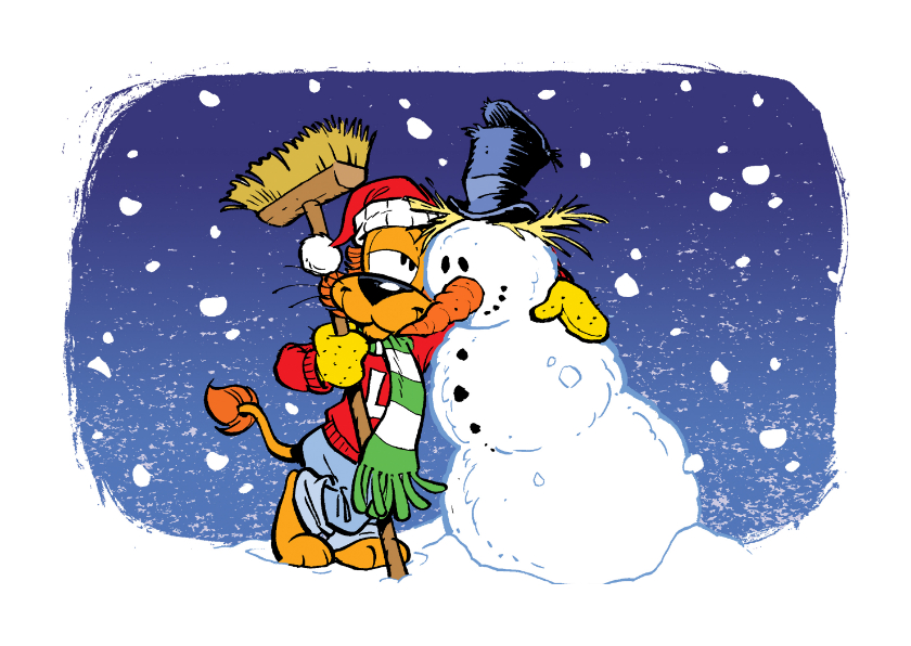 Kerstkaarten - Kerst Loeki en vriendje sneeuwpop