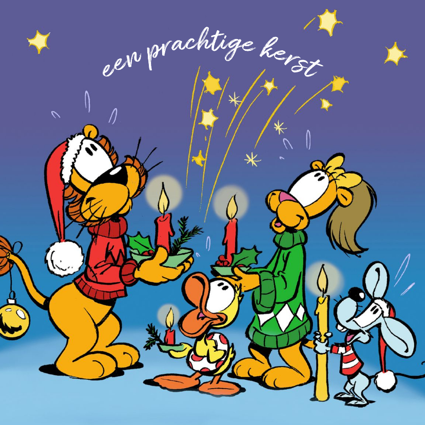 Kerst Loeki met vriendjes en kaarsjes - Kerstkaarten Kerstkaarten - Kerst Loeki met vriendjes en kaarsjes